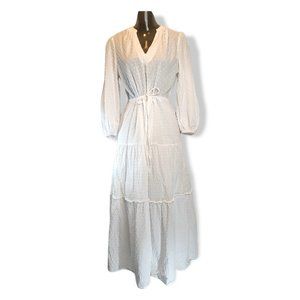 A New Day Women's White Long Sleeve Fit and Flare Maxi Dress Size Small